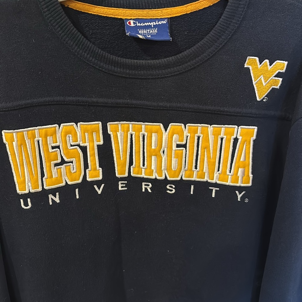 West Virginia University WVU Champion Long Sleeved Crewneck Hockey Style Shirt - Picture 2 of 5